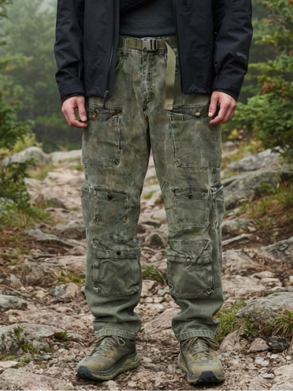 11KN Olive Green Multi-Pocket Utility Cargo Pants Grunge Y2K Streetwear Size 28